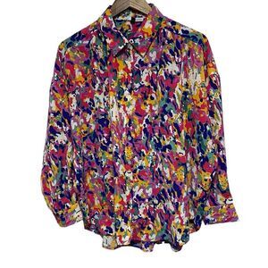 Michelle Mcdowell Blouse Womens L Bright Colorful Long Sleeve Button‎ Front Top
